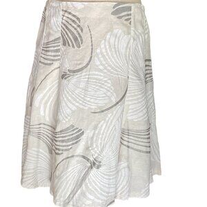 New York & Co Linen Rayon Full Swing Skirt Sz 10 Beige White Silver 176M